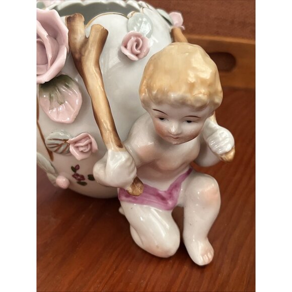 Thames Vintage Figurine Bone China Planter Art Nouveau Style Shabby Pink Rose - Picture 3 of 6